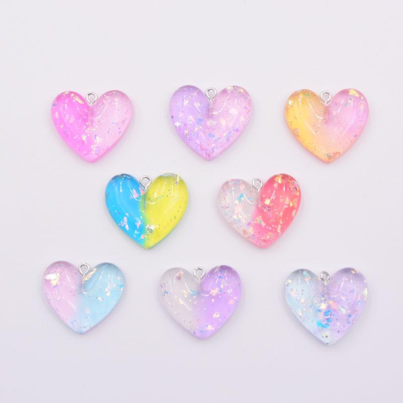 Gradient Peach Heart Resin Pendant Keychain Charm for DIY Jewelry