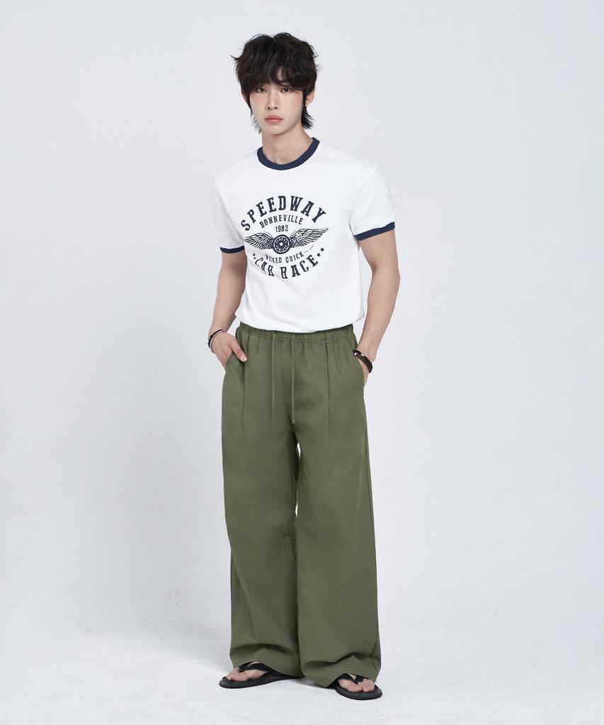 LEMAIN SECOND Linen-Like Elastic Waist Wide Pants [Light Khaki]