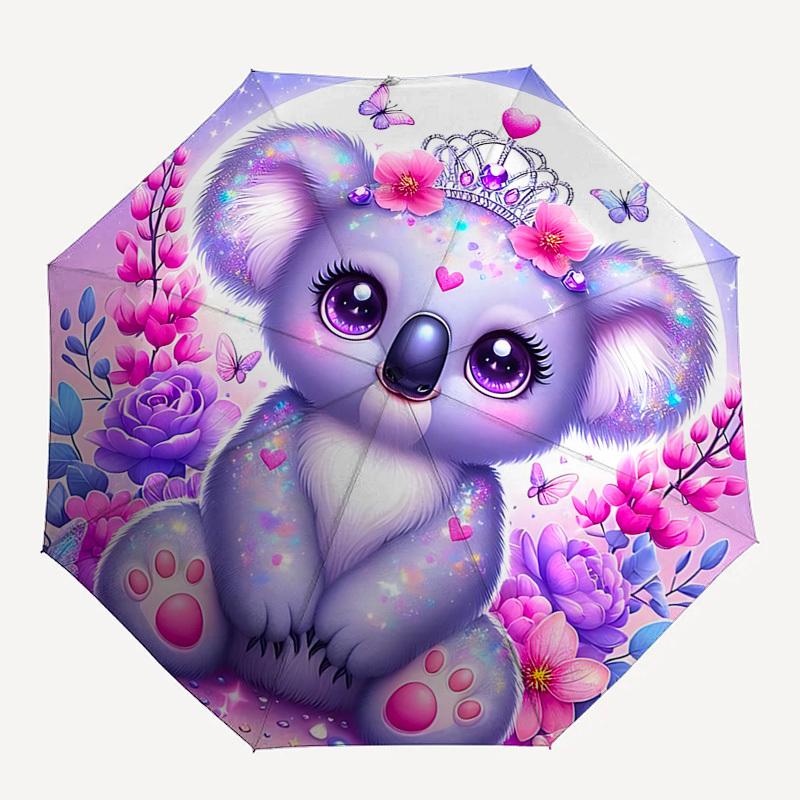 

1pc Koala Princess umbrella automatic open/close, 8-Rib Durable Frame, Compact Folding Design, Ideal Birthday/Holiday Gift 1201A