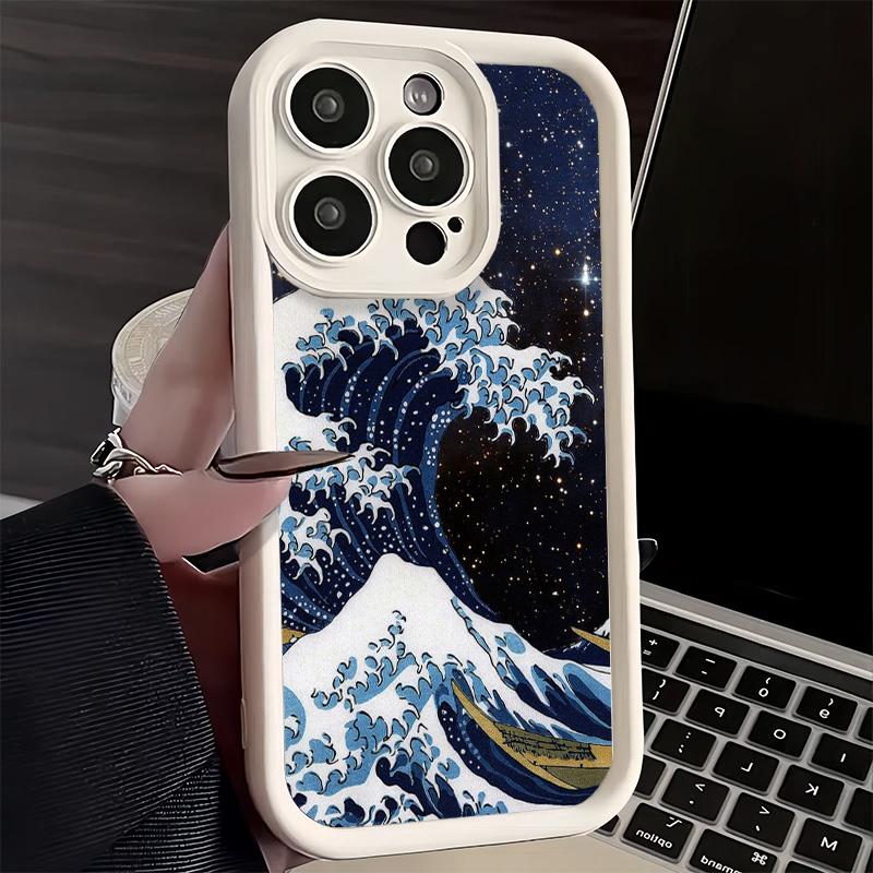 Phone Case for iPhone 17 Air 16E 15 16 Pro Max Japanese Wave Kanagawa Surfing Cover 14 Plus 13 12 Mini Soft Shell Silicone Funda