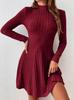 2025 Autumn/Winter Women's Slimming Ribbed Dress with Half-high Collar and Waist-cinching A-line Skirt, Long-sleeved European and American Style.