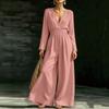 Damen V-Ausschnitt Taillenbetonender Langarm-Jumpsuit, Farbe, Elegant für Arbeit und Abend