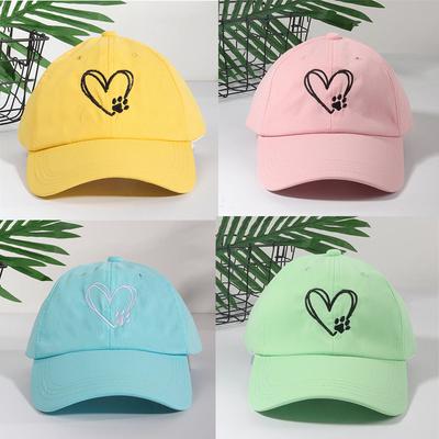 All-Match Sunshade Baseball Caps Casual Wide Brim Soft Top Cute Love Paw Print