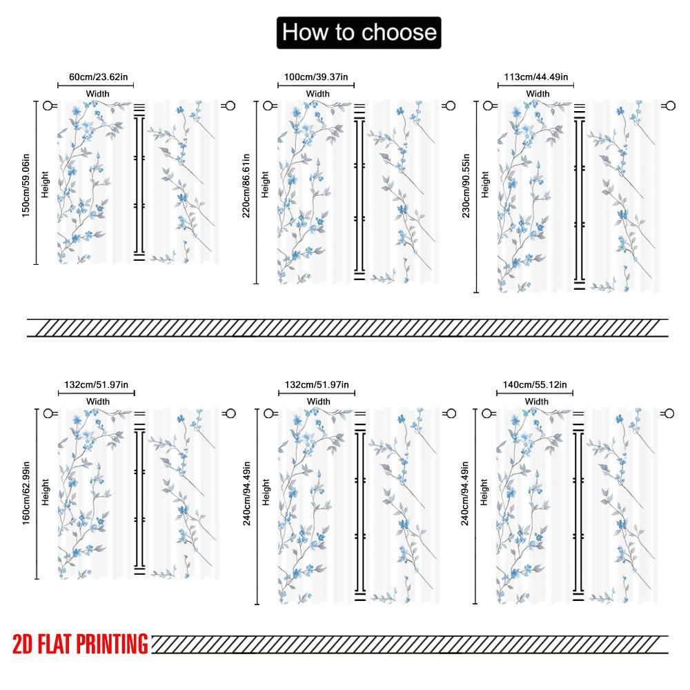2pcs,2D Plane Printing Curtain Fabric Blossom Trails Polyester Fabric (without Rod) Room Decor Ldeal for Bedroom & Living Room