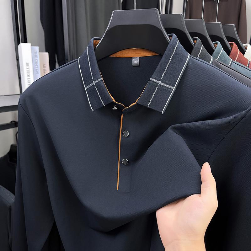 High Quality Seamless Long Sleeved T-Shirt With Collar, Men'S Spring And Autumn New Style, Middle-Aged Loose Casual Polo Shirt