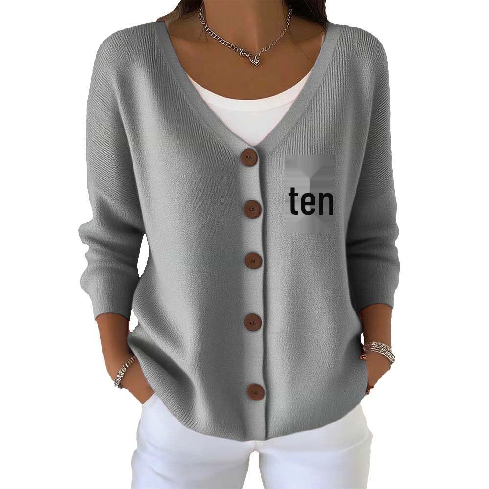 V-Neck 5-Button Printed Cardigan Sweater