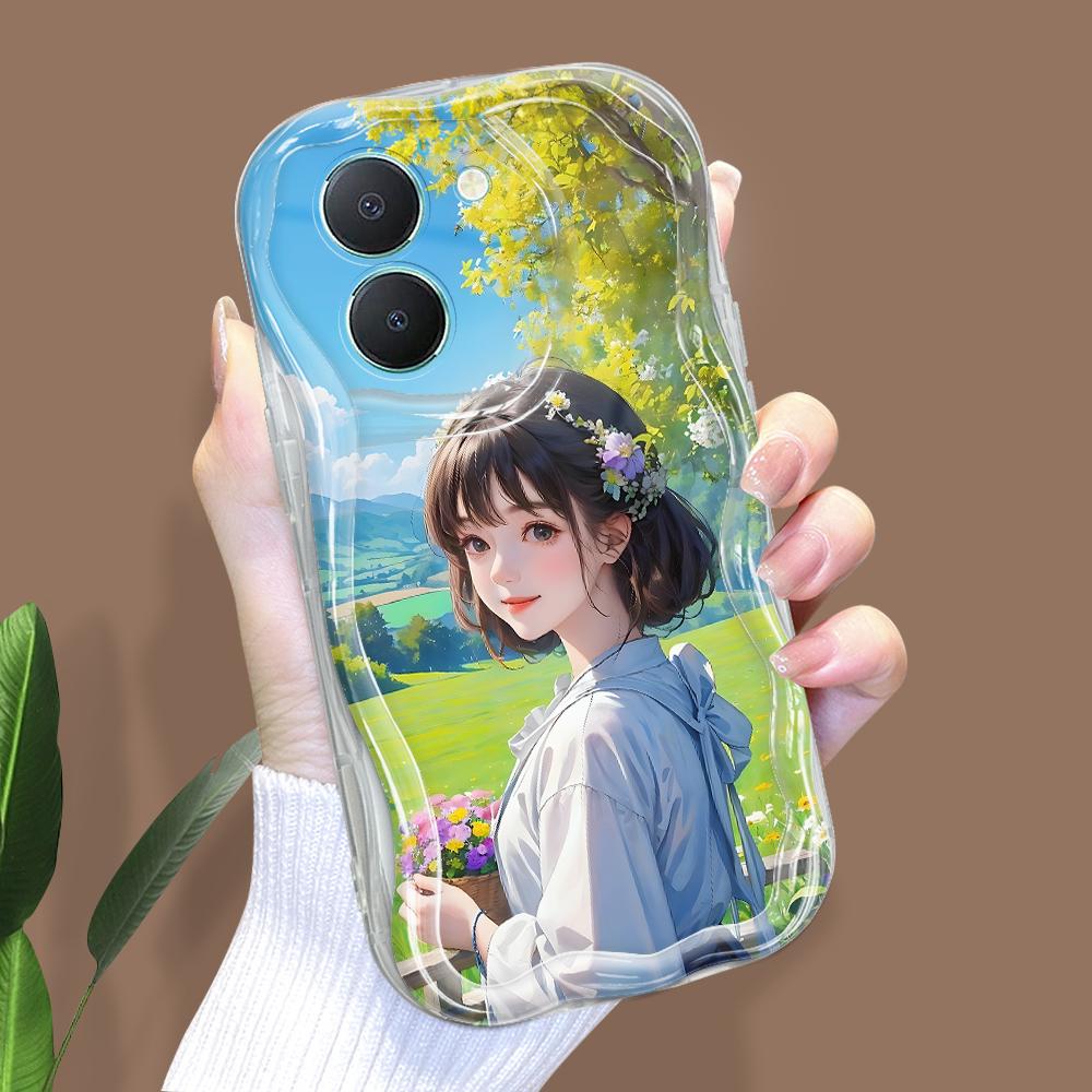 Cute Cartoon Pattern Cream Texture Casing Wavy Edge Soft Silicone Cover Phone Case for Vivo