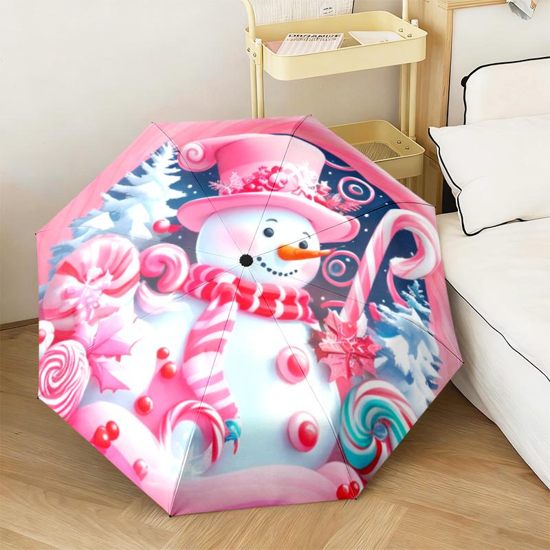 Christmas gifts, bells, Santa Claus, snowman, Christmas tree umbrella, home essential, wrought iron tri-fold portable all-season outdoor umbrella H25