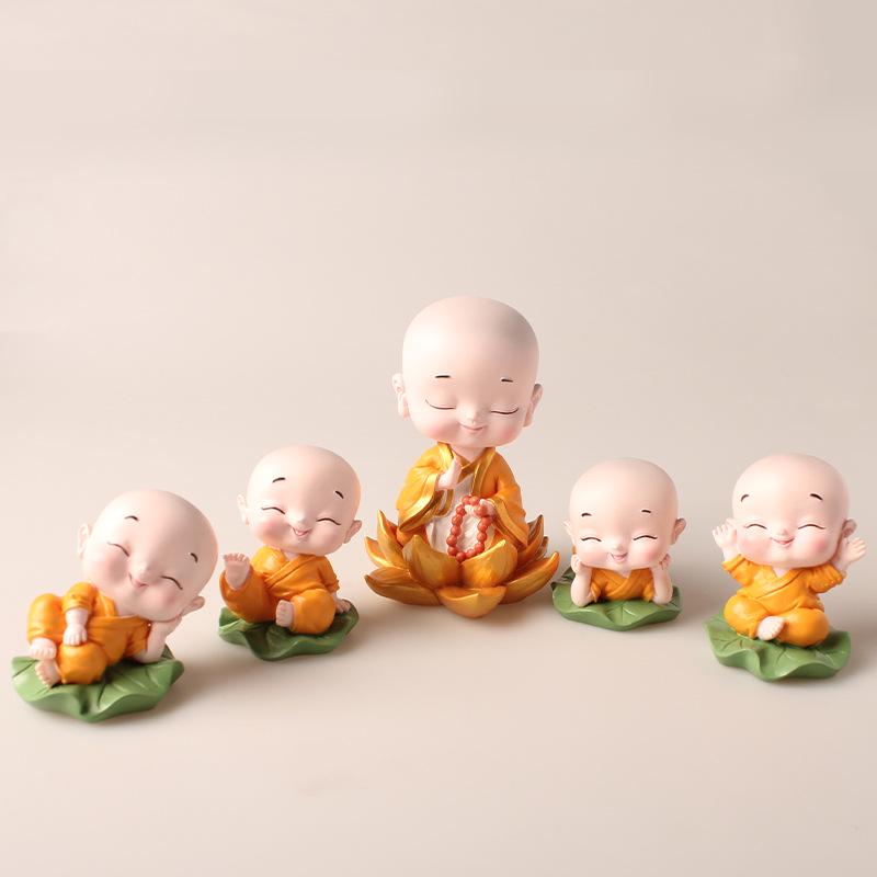 Zen Car Decor: Set of Four Shaking Head Monk Ornaments for Interior Decoration