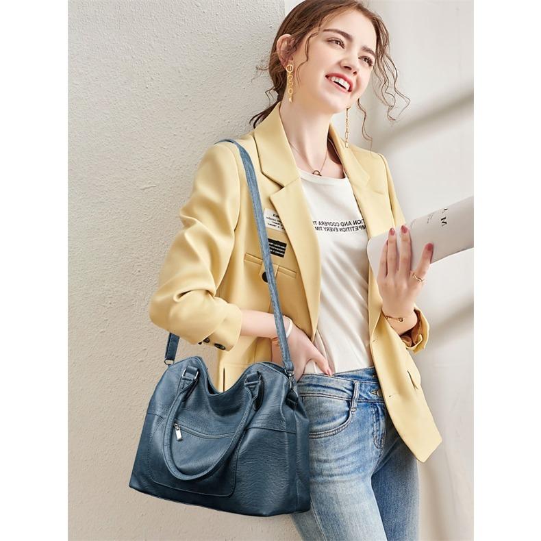 Large Capacity Soft Leather Minimalist Casual Tote Bag for Ladies