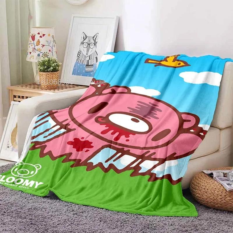 Cartoon Gloomy Bear Printed Blanket for Beds Sofas Warm Soft Flannel Blanket Gift