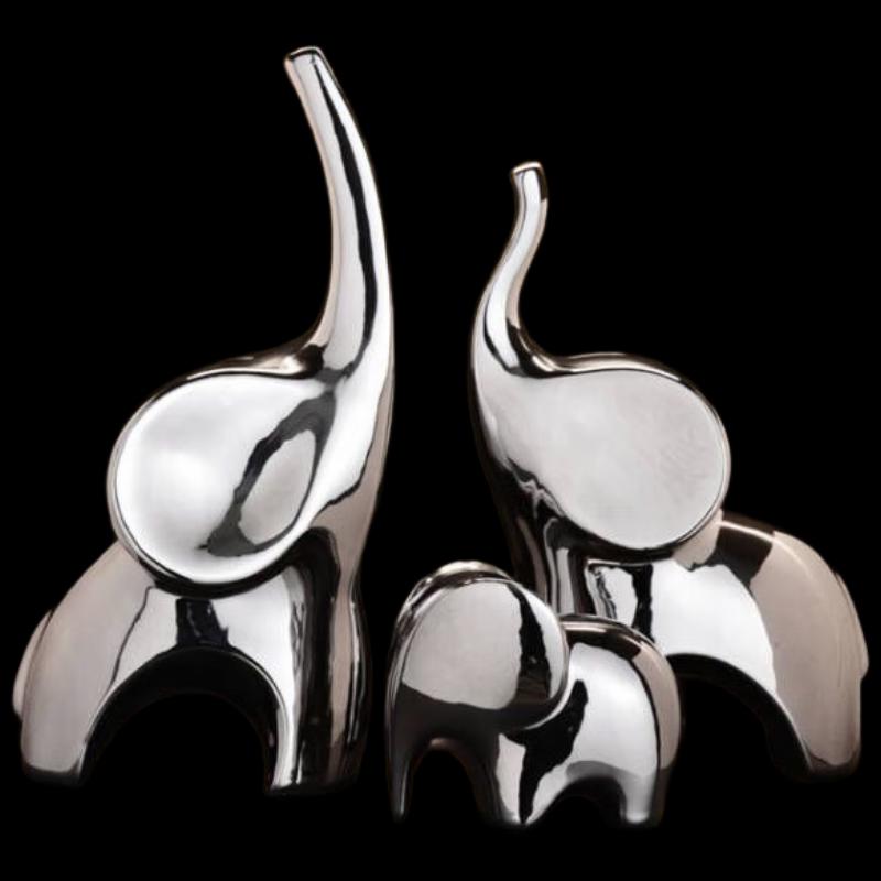Electroplated Silver Lucky Elephant Family Sculpture
