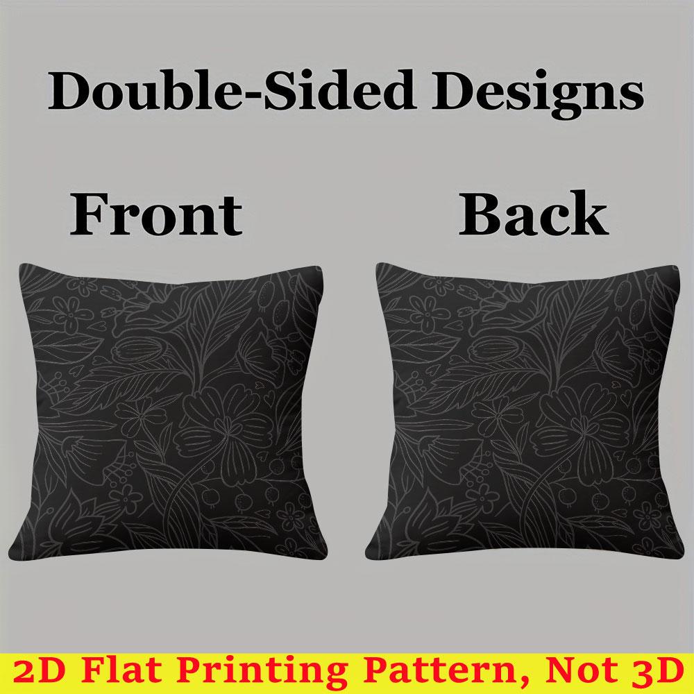 Black Floral Line Square Jacquard Pillow Cover for Sofa Office Waist Cushion Cover Home Decorative Pillowcase