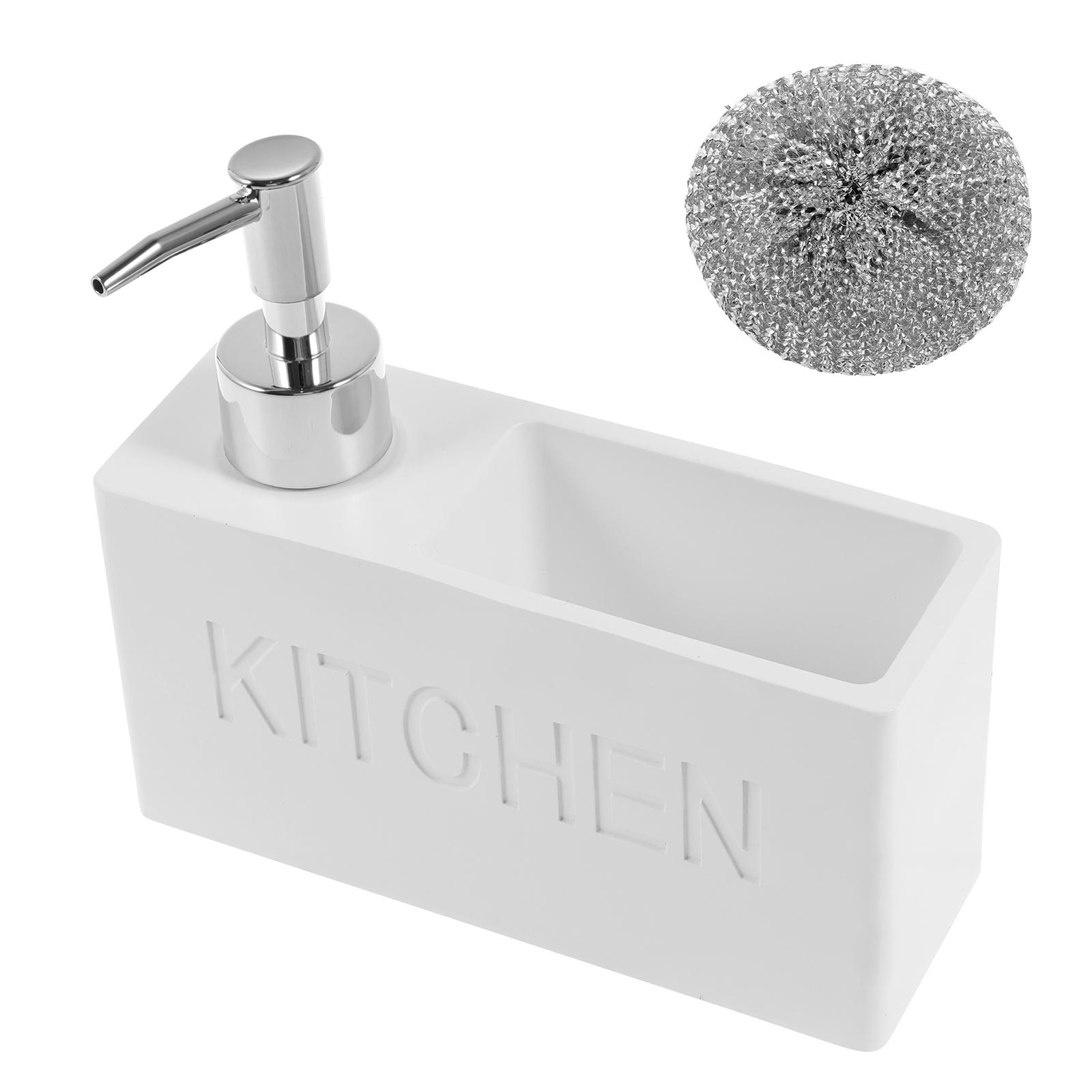 

Диспенсер для мытья посуды и мыла для рук, держатель для губки с шариком для чистки, органайзер для кухонной столешницы, раковины, ванной комнаты белый