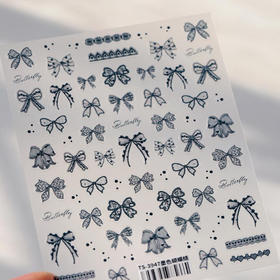 1pcs 5D Fashion Cartoon Mini Bow Nail Art Stickers Red Black White Ribbon Nail Decorations Decals DIY Nail Accessories