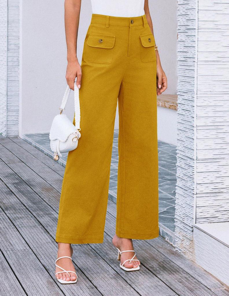 2025 Women's High Waist Wide-Leg Stretch Trousers with Pockets - Formal, Business, Casual