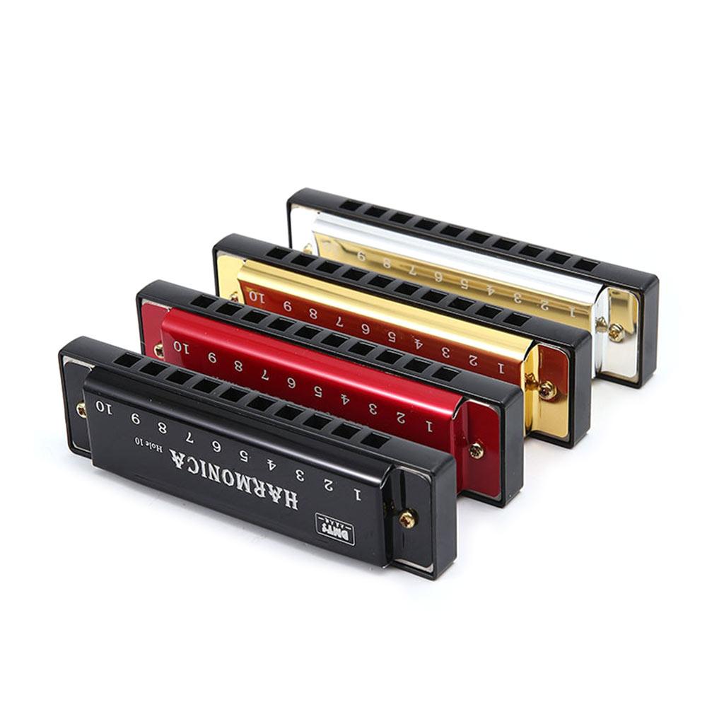 Portable Key of C 10 Hole Harmonica with Box Metal Diatonic Harmonica Beginner Teaching Rectangle Musical Instrument Students