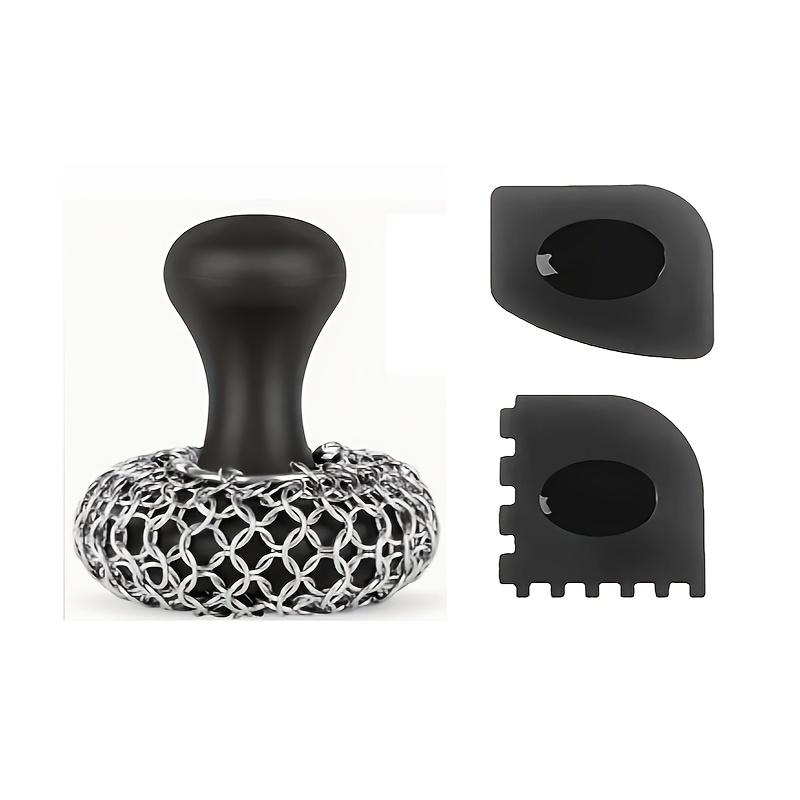 

Hard Silicone & Stainless Steel Cast Iron Scrubber with Scouring Pad, Non-Electric, Durable Kitchen & Bathroom Cleaning Tool, Multi-Scene Use