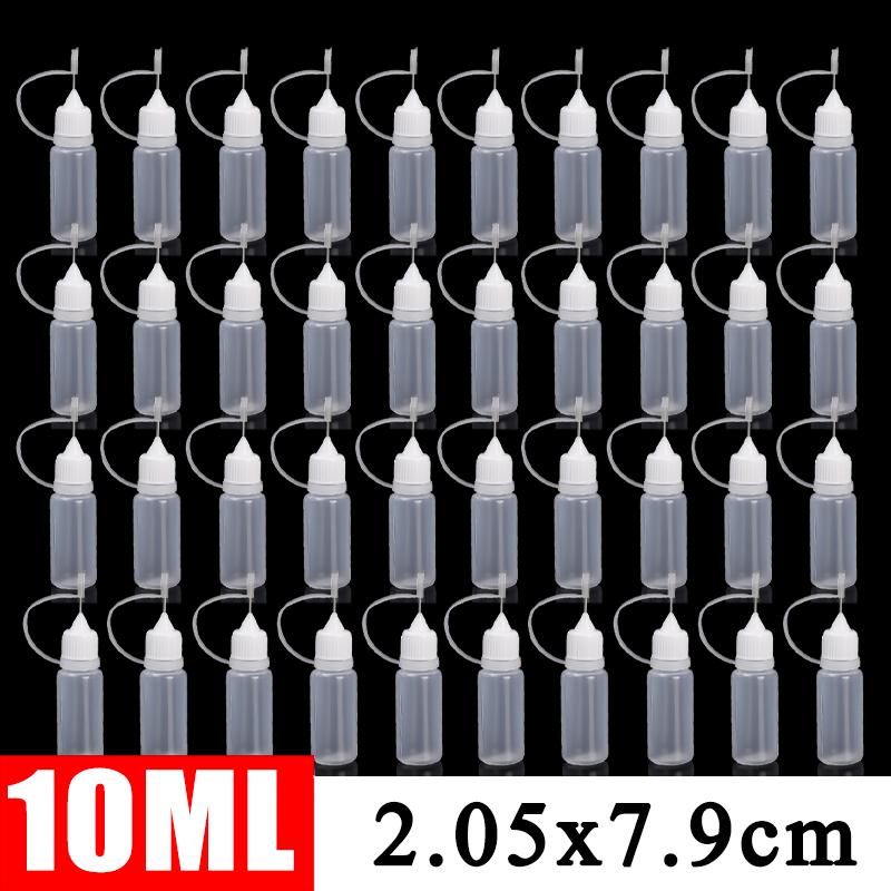 50/5Pcs PE Plastic Squeezable Tip Applicator Bottle Refillable Dropper with Needle Tip Caps for Glue Pigment Bottle 10ml 50ml