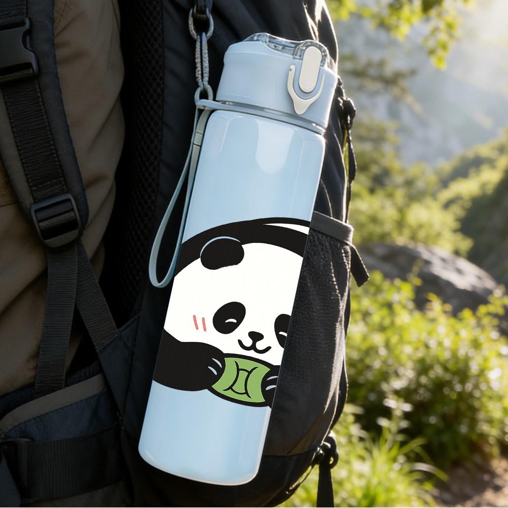 1PC Cute Panda Pattern 750ml Color Plastic Sports Water Bottle Leakproof Flip Straw Lid Suitable for Sports Office Home Use