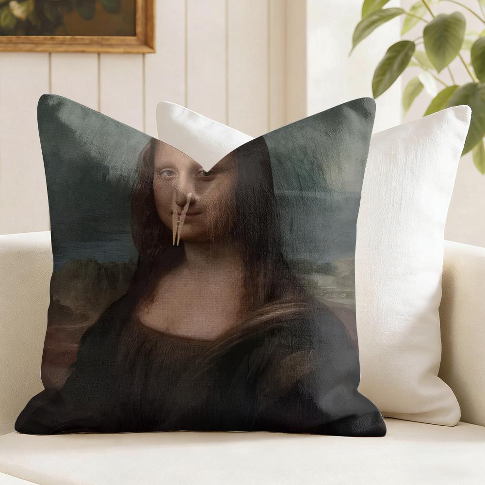 Mona Lisa Wearing Pearls Girl Cushion Cover Natural Linen Double Sided Print  Throw Pillow Case for Sofa Couch Home Decor