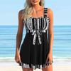 Damski strój kąpielowy typu tankini bikini typu halter w niebieskie kwiaty i nadruki
