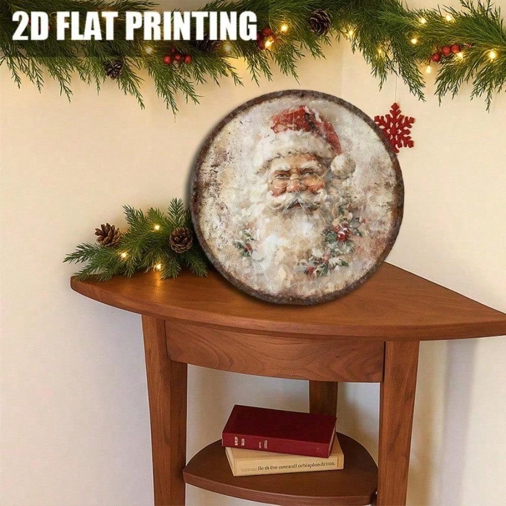 1PC Rustic Christmas Wooden Sign Santa Claus Face Plaque With Glasses Berries, Farmhouse Front Door Porch Wall Decor 20cm