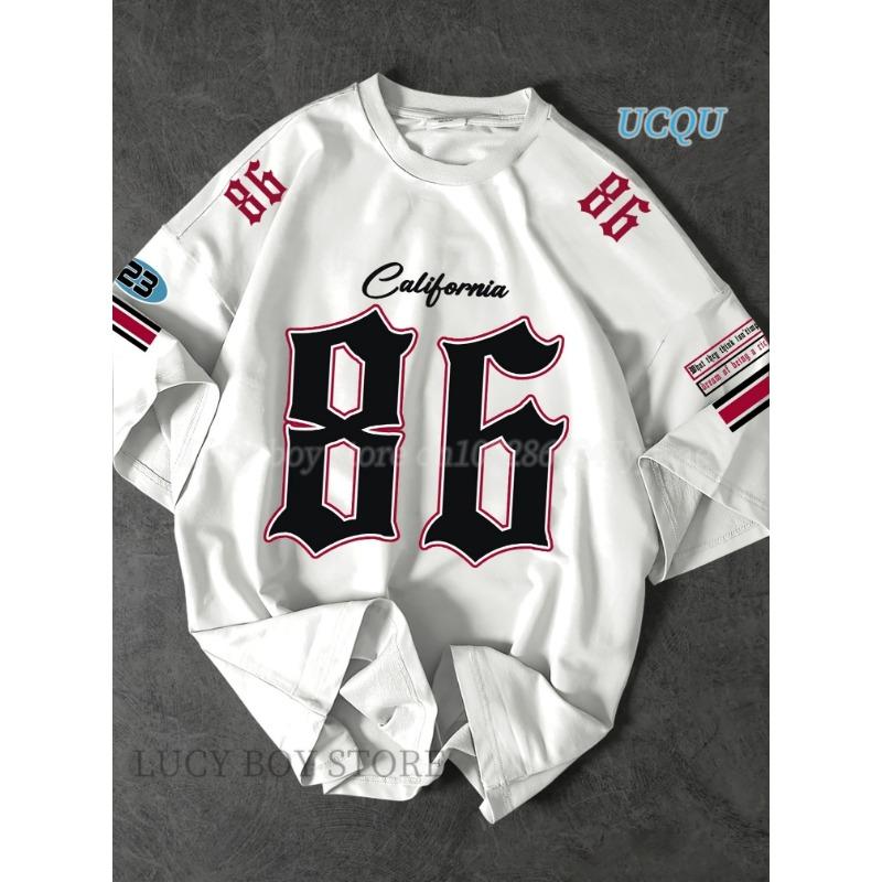 

Sportwear Jersey Men California 86 Printed Short Sleeve T Shirt Man O Neck Racing Football Tee Vintage Casual Tops Men Clothes 6XL