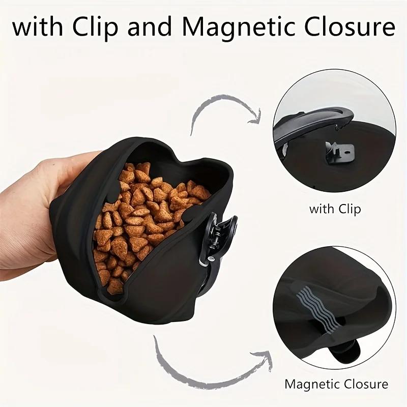 Dog Training Clicker With Silicone Treat Bag Portable Waterproof Waist Snack Pouch Magnetic Clip For Puppy Obedience Pet Training Accessories