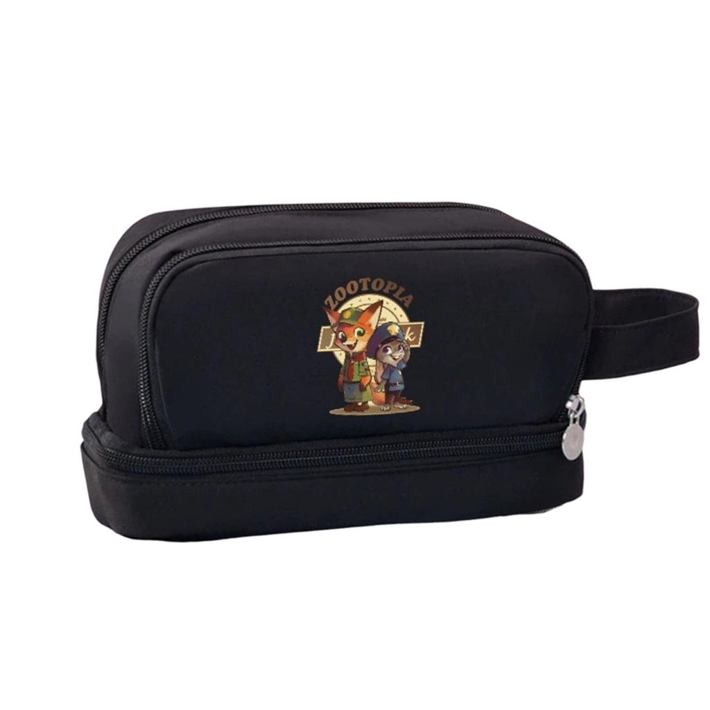 Cartoon Print Three-Layer Large Capacity Pencil Case, Student Stationery Storage Bag