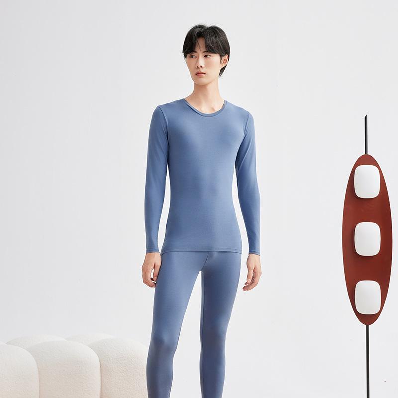 190g Warm Autumn/Winter Pure Cotton Base Layer: Men's & Women's Round Neck Pullover and Trousers Set