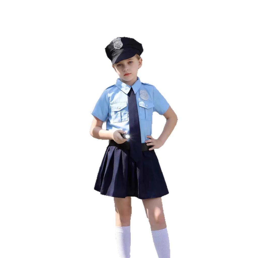 Kids Police Costume Role Play Set for Girls Halloween Performance Outfits