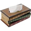 Wooden Vintage Book-Shaped Tissue Holder Dispenser Retro Bookmarkable Cover with Tissue Flaps Decorative Napkin Box Home Office