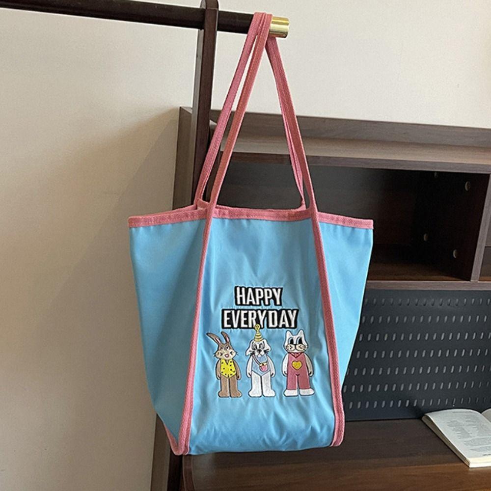 Lightweight Bunny Shoulder Bag Reusable Embroidery Basket Bag Cartoon Shopping Bag Shopping