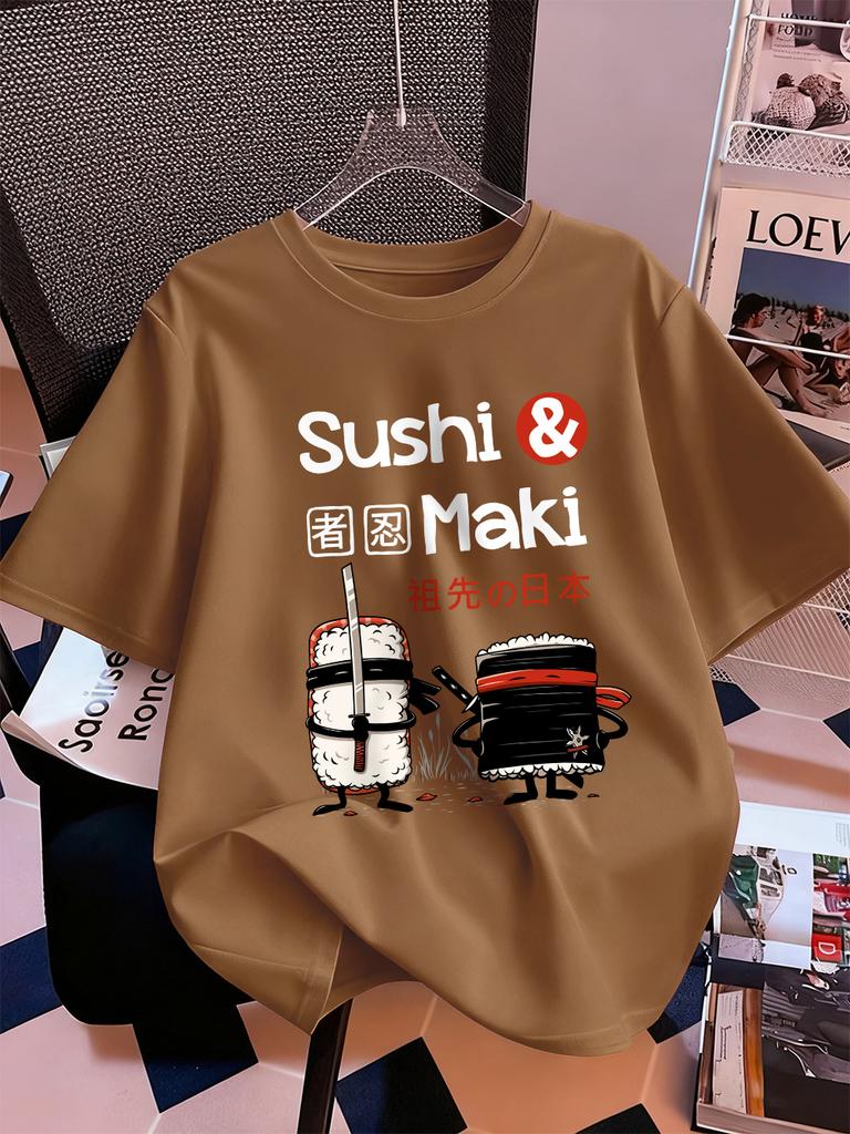 Japanese Sushi Maki Printing TShirts Womens Cotton Summer Short Sleeve Tops Soft Loose ONeck T Shirt Casual Womans Clothes