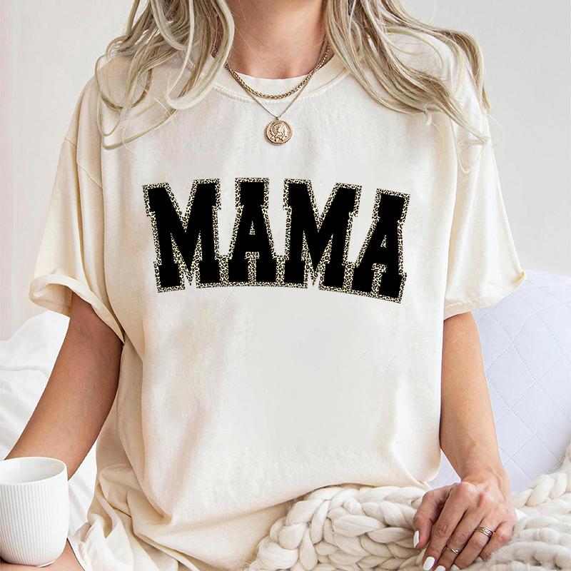 Mama Crewneck Wildflowers Tshirts Pregnancy Gift Leopard Lightning Bow New Mom Classic Tops Mothers Day Gift Vintage T Shirts