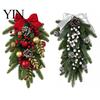 Rustic Pine Cone Red Berry Swag Christmas Teardrop Decoration, Artificial Wreath with Berries Cones Front Door Decoration And Bow for Door,