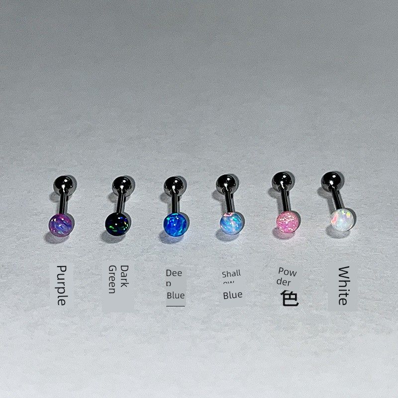 

Spherical 3mm Opal Titanium Steel External Thread Stud Earrings Ear Bone Studs European and American Style Earrings White One (0.8*6*3mm)