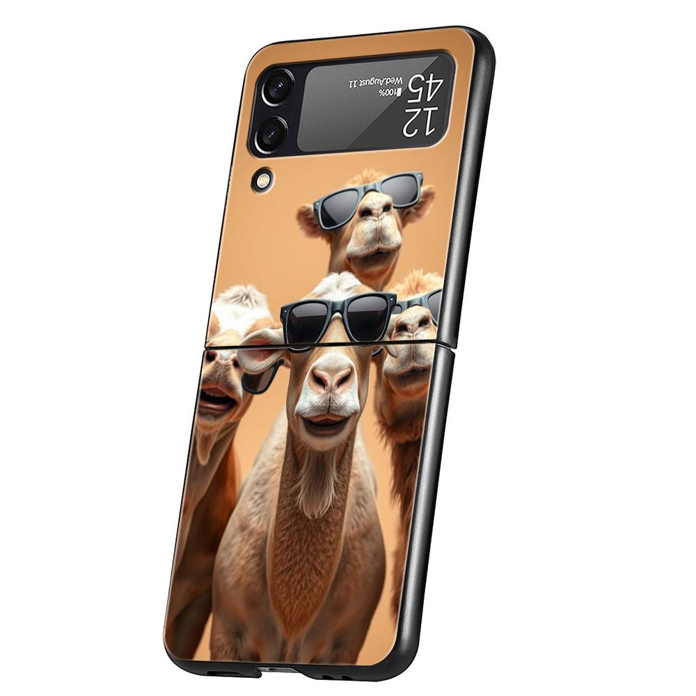 

Hard PC Phone Case For Samsung Galaxy Z Flip 7 6 5 4 Black Cover For Galaxy Z Flip 3 Foldable Shockproof Capas Animal Camel Bags Z Flip