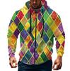 Men's Sports Casual Fleece Hoodie Carnival Print Hoodie Cardigan Zipper Multi-pocket Hoodie Coat