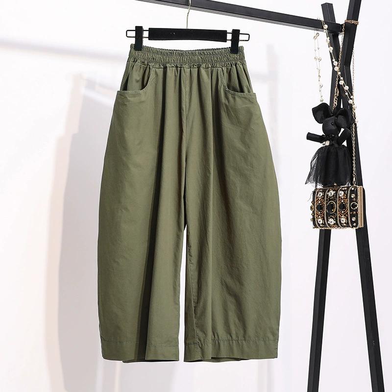 

Женские укороченные брюки в ретро-японском стиле, нейтральные, свободные, с эластичной резинкой на талии, широкие брюки-фонарики, уличная одежда для женщин XXXXXL зелёный