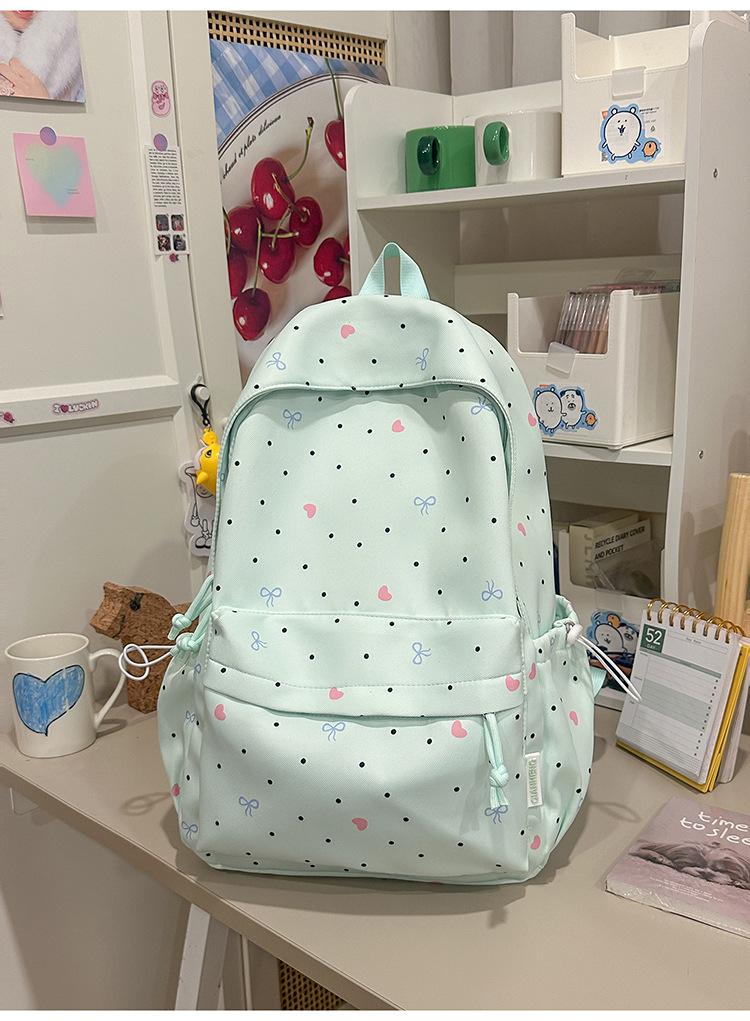 Schoolbag1011 New Summer Printing Polka Dot Love Female Versatile Large Capacity Junior High School Students Cute Fresh Backpack