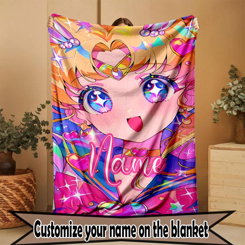 Custom Name Personalized Sailor Moon Print Blanket, Home Decor, Bedroom, Sofa, Camping, Couch, Gifts for Birthday Christmas