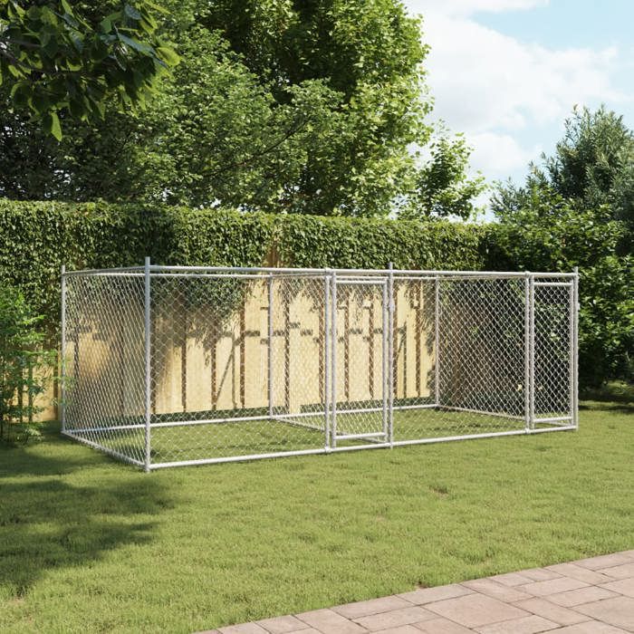 VidaXL Käfig für Hund mit Türen, Zwinger für Hund, Haus für Hund, Garten Terrasse Zwinger, Grau 4x2x1,5 m Stahl 3209573