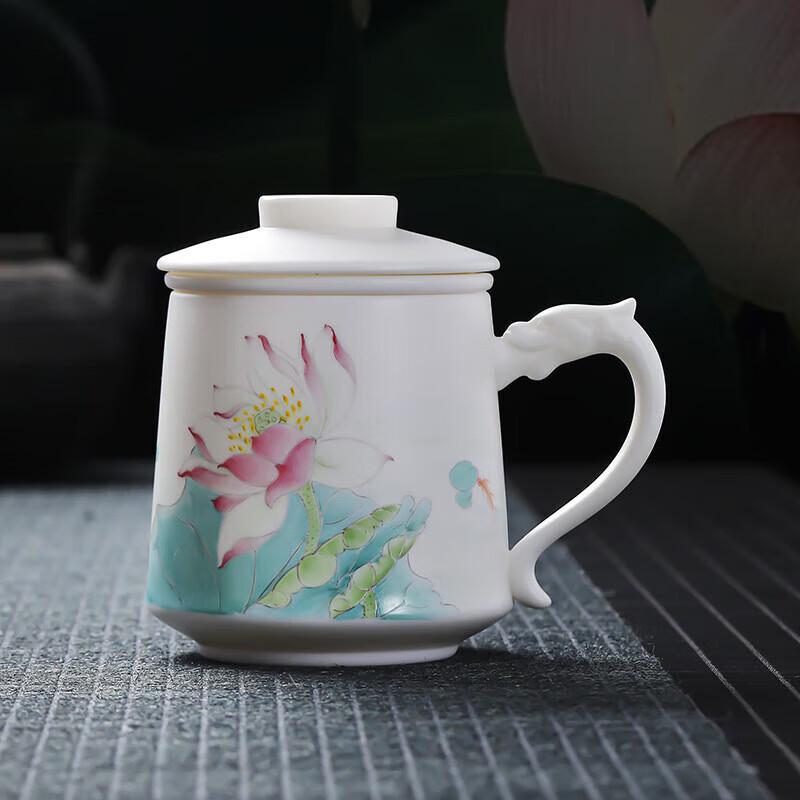 Dehua Ceramic Tea Separation Office Mug with Crystal Infuser