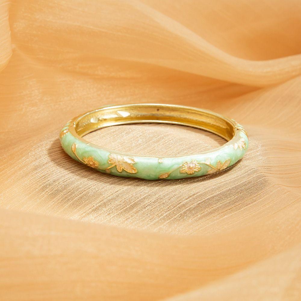 Minimalist Vintage Cloisonne Bangle Traditional Women's Hand Bracelet Glazed Bangle  Gold Jewelry