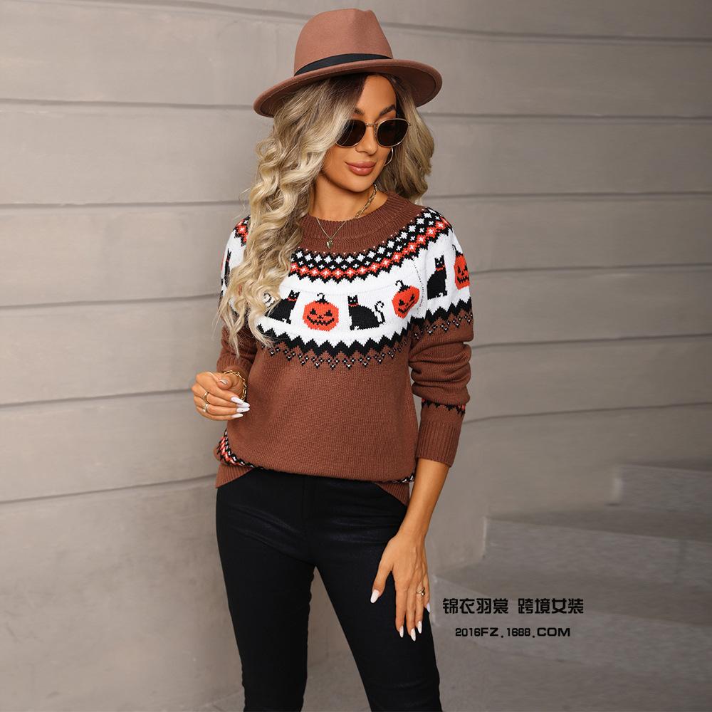 2025 Winter New Product Knitted Sweater Halloween Personality Top for Women Casual Versatile Loose Pullover