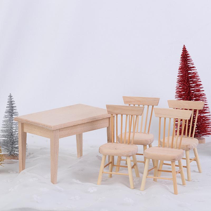 1Set Dining Table Chair Model 1:12 Dollhouse Mini Wooden Furniture Toy Set