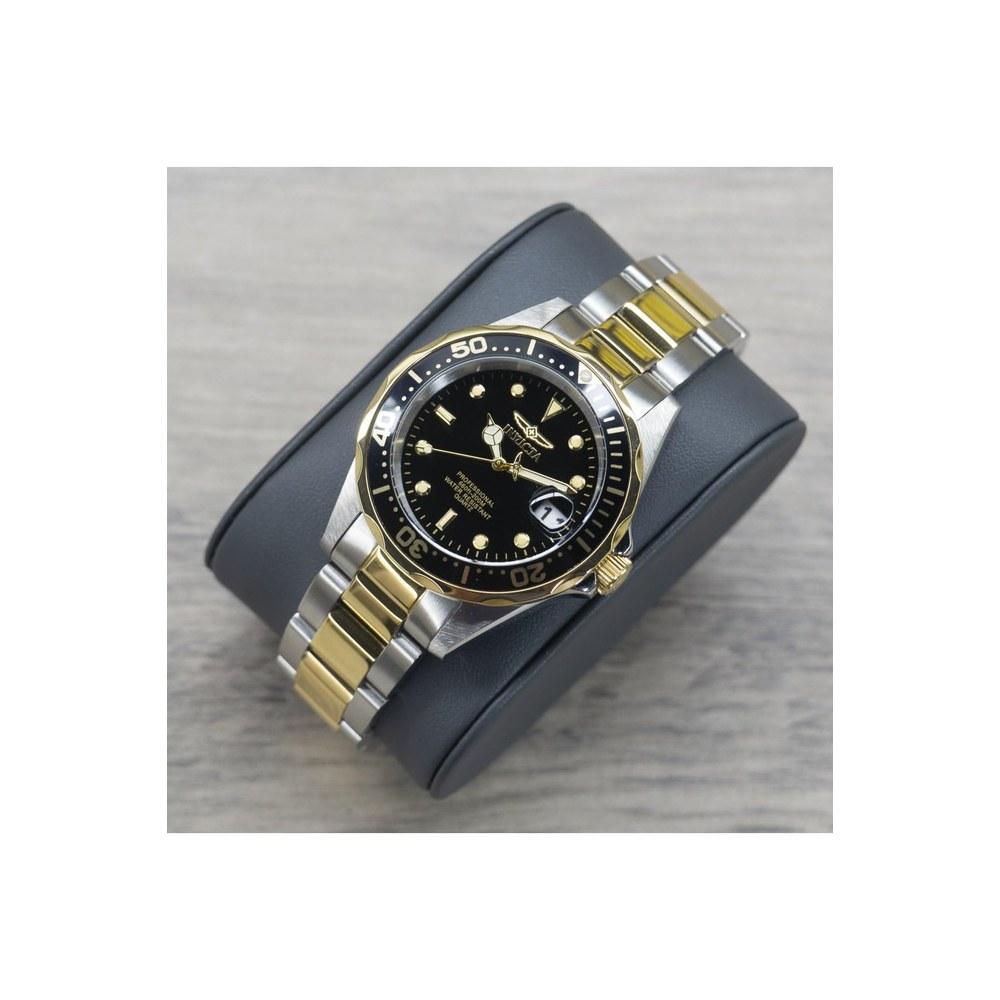 Invicta Pro Diver Quartz Watch 37.5mm Steel Gold Stainless Steel Strap Black Dial Men