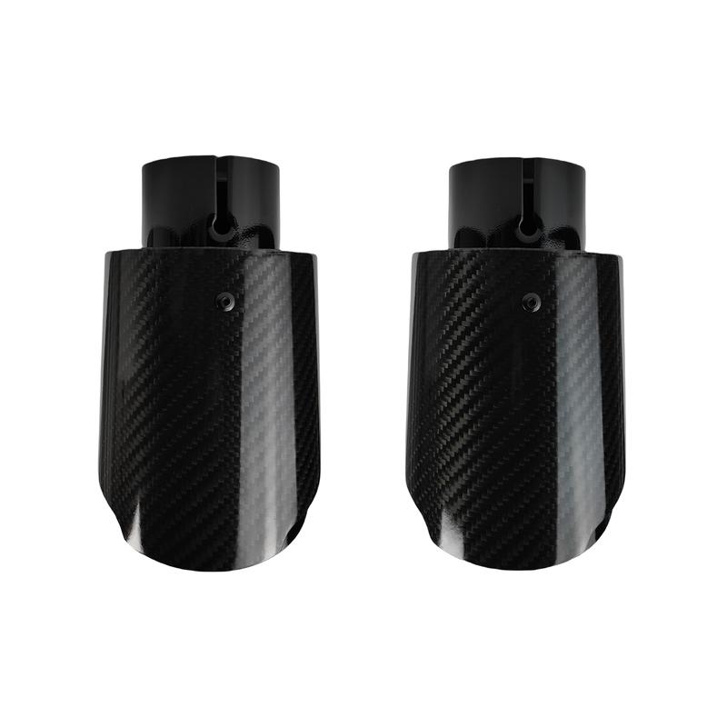 1 Pcs Universal Car Carbon Fibre Tail Throat Stainless Steel Bright Black Twill Glossy Muffler Exhaust Nozzle Tip